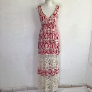 Sunday in Brooklyn Women Elegant Red & White Floral Lace Maxi Dress S